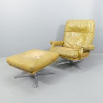 HOWARD KEITH - a mid-century swivel lounge chair, upholstered in leather (A/F) and raised on