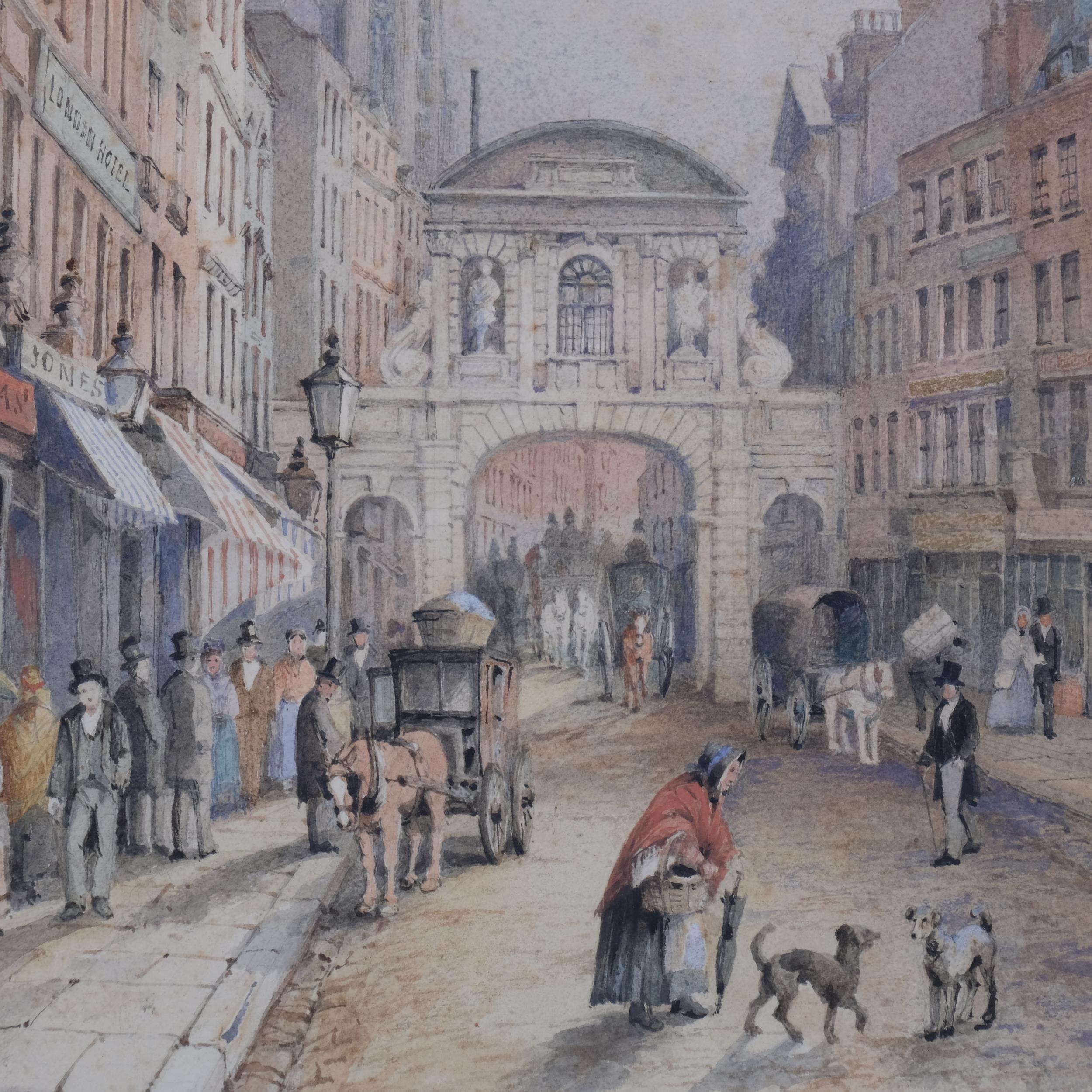 Manner of Thomas Shotter Boys (1803 - 1874), Temple Bar from the Strand, watercolour, unsigned, 48cm - Image 2 of 4