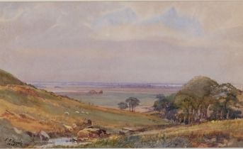 John Supple, extensive landscape, watercolour, signed and dated 1870, 19cm x 32cm, framed Good