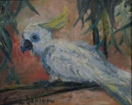 Erica Jepson, Gungadin, oil on board, signed with various Exhibition and transport labels verso,