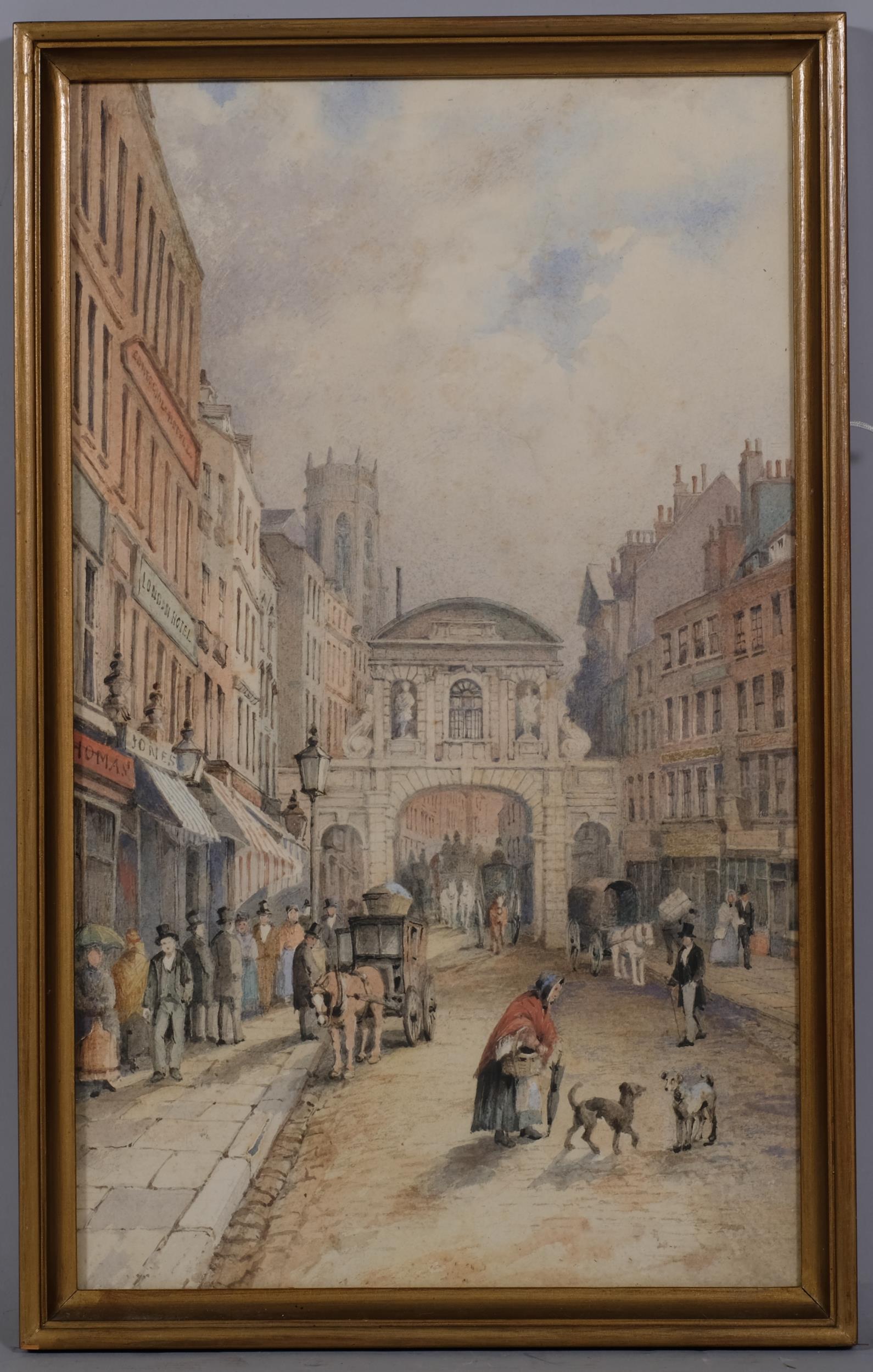 Manner of Thomas Shotter Boys (1803 - 1874), Temple Bar from the Strand, watercolour, unsigned, 48cm