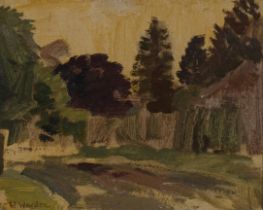 William Warden (1908 - 1982), evening trees, oil on board signed, 20cm x 25cm, framed, provenance: