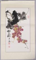 Attributed Wu Qiang, Chinese watercolour, study of berries, image 45cm x 25cm,