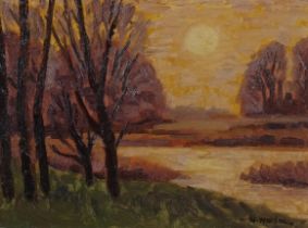 William Warden (1908 - 1982), winter sun, oil on board, signed, 22cm x 30cm, framed, provenance: