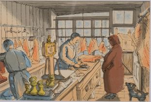 Edward Bawden (1903 - 1989), the butcher/the tailor, colour lithograph published by Curwen Press