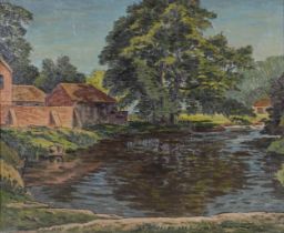 William Warden (1908 - 1982), the pond, Leasam Farm near Rye, oil on canvas, signed, 50cm x 61cm,