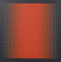 Julian Stanczak (1928-2017) 'Harmony Cadmium' (1991), acrylic on board, mounted in metal frame.