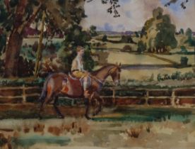 Leonard Richmond (1889-1965), watercolour on paper, Morning Ride, 22.5cm x 28.5cm, mounted, glazed