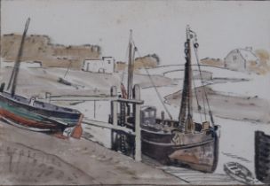 William Warden (1908 - 1982), boats at The Salts Rye, watercolour, signed, 20cm x 30cm, framed,