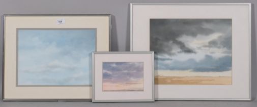 Gary Power (born 1965), skies, 3 watercolours, 1 signed, 24cm x 33cm, framed (3) Good condition