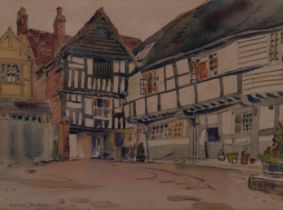 William Warden (1908 - 1982), an inn yard Ludlow, watercolour, signed, 24cm x 33cm, framed,