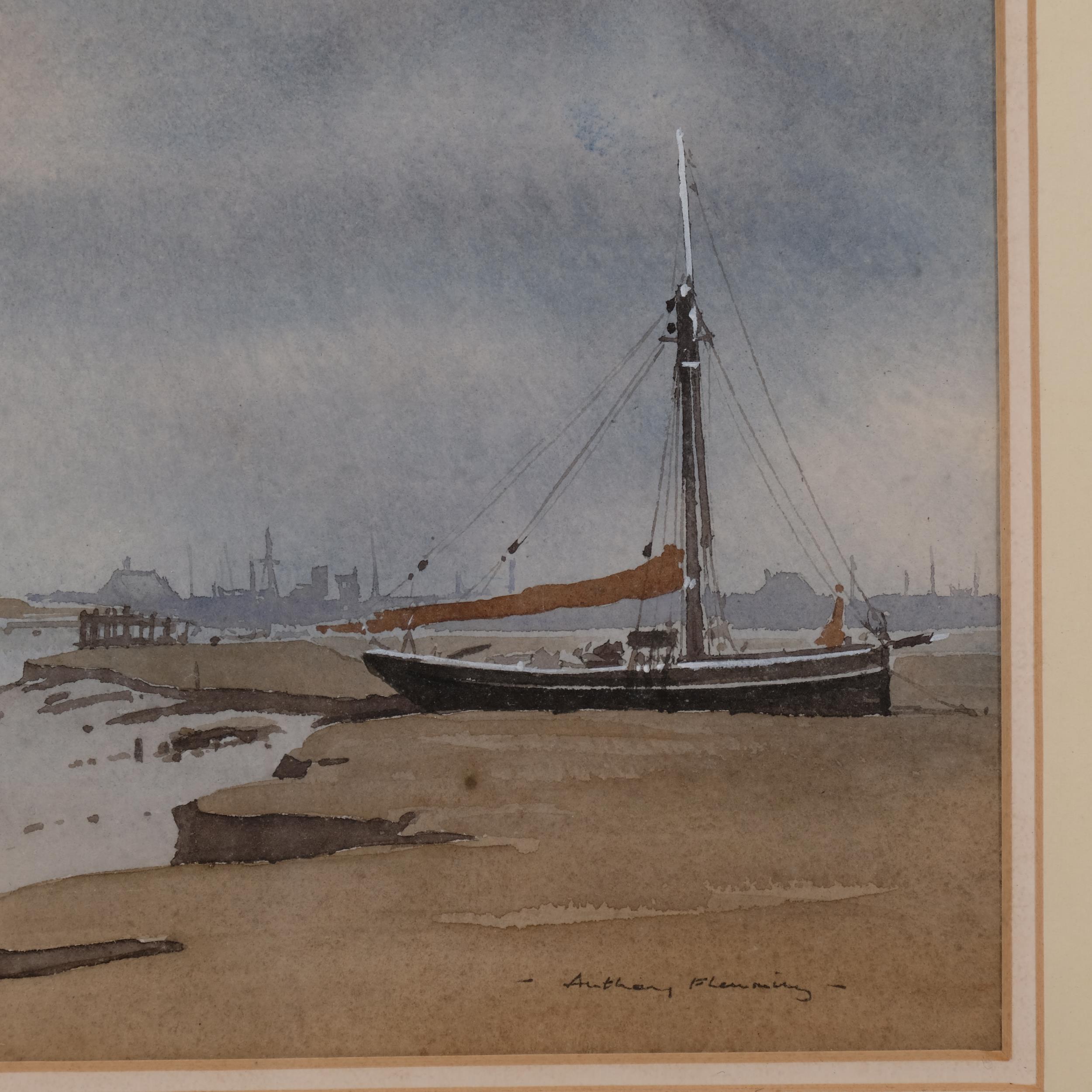 Anthony Flemming, estuary scene, watercolour, signed, 22cm x 31cm, framed Good condition - Image 3 of 4