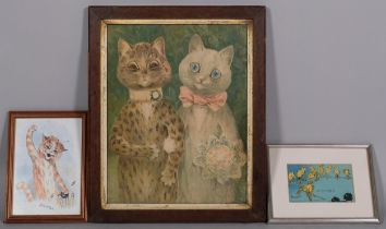 Louis Wain (1860 - 1939), a happy pair, 19th century colour lithograph, 36cm x 28cm, original frame,