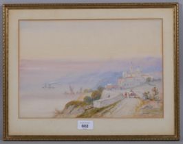 Manner of Thomas Leeson Rowbotham, Italian coastal scene, watercolour, unsigned, 23cm x 35cm, framed