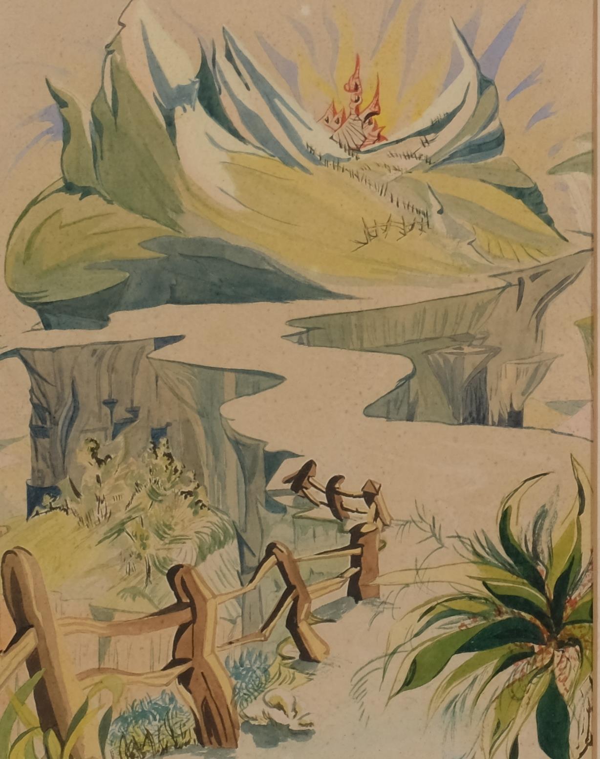 Tanci Bristol (1912 - 2006), 2 mid-century fantasy landscapes, probably illustrations, watercolours, - Image 2 of 4