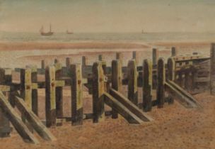 William Warden (1908 - 1982), Sussex beach scene, watercolour, 26cm x 38cm, framed, provenance: