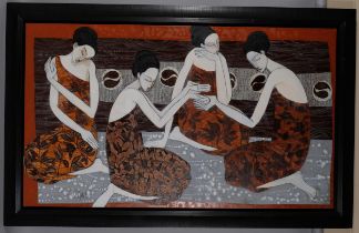 Kelyne (French, born 1955), Oriental tea ceremony, large format oil on canvas, signed, canvas