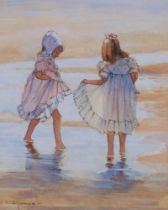 David Rylance (born 1941), 2 girls at the shore, watercolour, signed, 27cm x 23cm, framed Image in