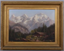 R Muller, Alpine mountain landscape, late 19th century oil on canvas, signed, 53cm x 75cm, framed