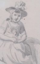 Paul Sandby RA (1725 - 1809), study of a girl, grey wash on paper, 10.5cm x 7.5cm, framed Several