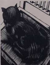 John Nash (1893-1977), wood engraving on paper, The Black Cat, 8.5cm x 6.5cm, mounted, glazed and