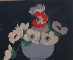 John Hall Thorpe, anemones, colour woodcut print, signed in pencil, published 1922, image 23cm x
