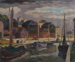 William Warden (1908 - 1982), Rye harbour, oil on canvas, signed and dated 1957, 61cm x 75cm,