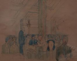 William Gaunt, the Mirror Room, Lyons Corner House Strand London, ink/watercolour, inscribed