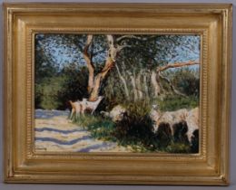 Edward Dawson, goats grazing Portugal, oil on canvas, signed, 24cm x 33cm, framed Good condition