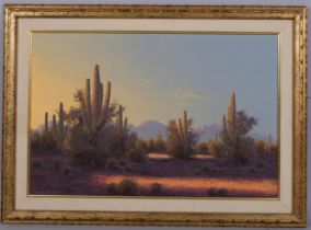 Russell White, desert scene New Mexico, oil on board, signed, 50cm x 75cm, framed Good condition