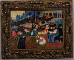 Chevalier, impressionist Continental street scene, signed with indistinct date, 28cm x 38cm,