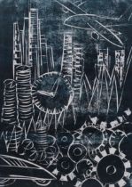 Lothar Mayring, abstract city scene, monoprint, signed and dated 2011, plate 57cm x 41cm, clip frame