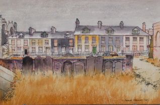 Hywel Harries, Welsh urban scene, watercolour/ink, signed and dated 1978, 30cm x 46cm, framed Good