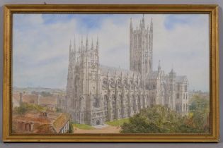 S J Nash, Canterbury Cathedral, watercolour/ink, signed, 26cm x 43cm, framed Good condition