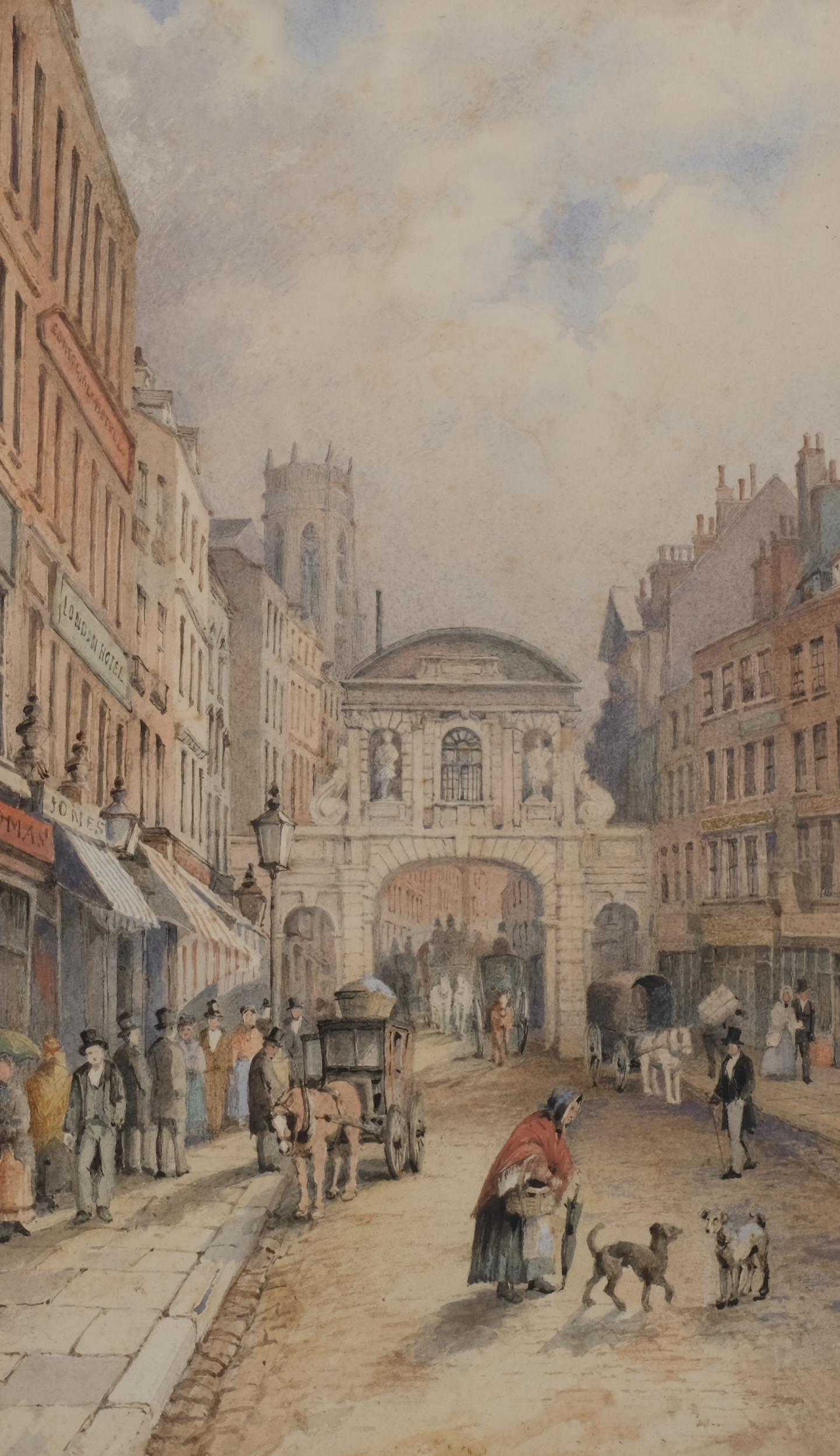 Manner of Thomas Shotter Boys (1803 - 1874), Temple Bar from the Strand, watercolour, unsigned, 48cm - Image 3 of 4