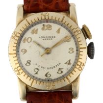 LONGINES - an American 10k gold filled Weems Pilot's mechanical wristwatch, circa 1930s, silvered