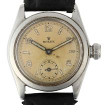 ROLEX - a Vintage stainless steel mechanical wristwatch, circa 1940s, silvered dial with eighthly