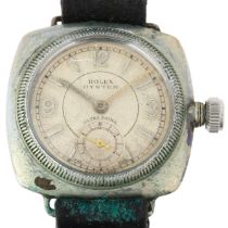 ROLEX - a nickel plated Oyster Ultra Prima cushion mechanical wristwatch, circa late 1920s, silvered