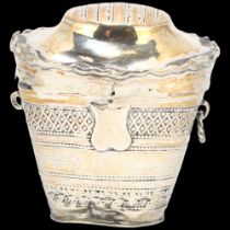 A late 19th century Dutch silver basket Loderein box (vinaigrette), allover bright-cut engraved