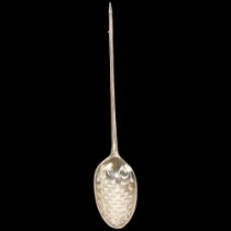 A George II silver mote spoon, circa 1750, with cross and foliate pierced bowl and diamond point