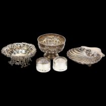 Various silver, including Victorian heart dish, pedestal bowl, etc, 9.2oz total Lot sold as seen