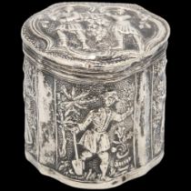 A late 19th century Dutch silver Loderein box (vinaigrette), circa 1887, allover relief embossed