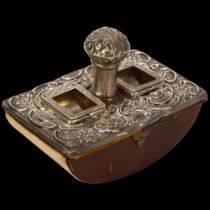 A late Victorian novelty silver-mounted combination desk blotter/double stamp box, Crisford &