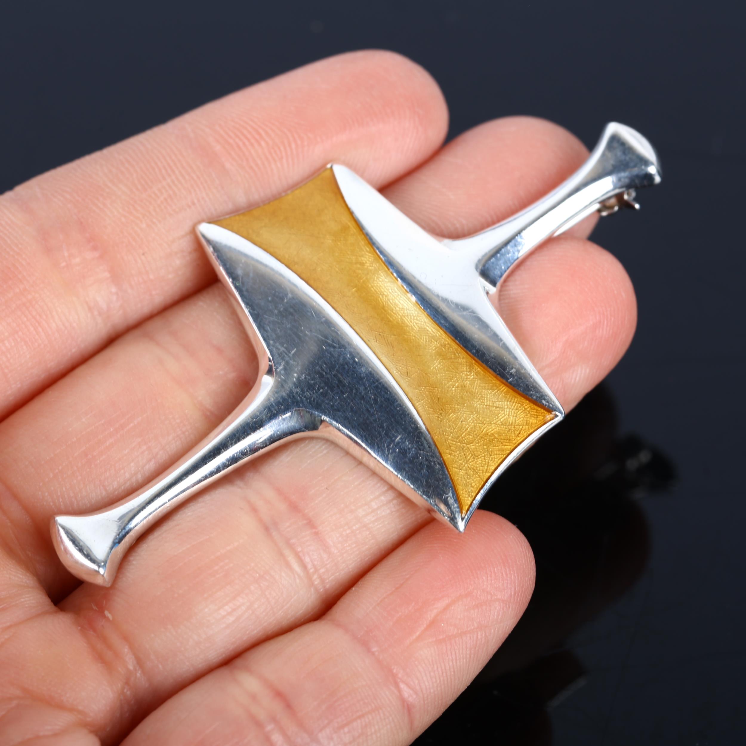 DAVID ANDERSEN - a a Norwegian modernist sterling silver and yellow enamel Viking Revival brooch, - Image 4 of 4