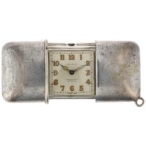MOVADO - an Art Deco Swiss silver Ermeto self-winding travelling purse watch, circa 1920s, square