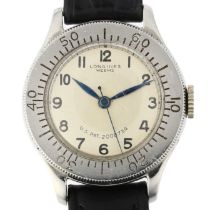 LONGINES - a rare stainless steel Weems Pilot's mechanical wristwatch, circa 1940s, silvered dial