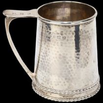 An Arts and Crafts George V silver christening tankard mug, Albert Edward Jones, Birmingham 1922,