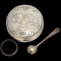 Various silver, including Victorian "Reynolds" cherubs, dressing table powder box, etc, 3.3oz