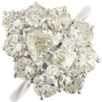 A stunning 18ct white gold diamond pear cluster ring, principal pear-cut diamond approx 1.58ct,