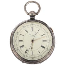 A 19th century silver open-face key-wind doctor's type centre seconds chronograph pocket watch,